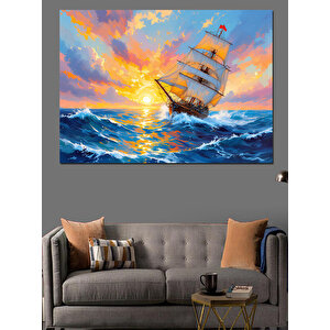 Gün Batımında Yelkenli Gemi Dekoratif Kanvas - Mdf Ahşap Tablo 35x50 cm