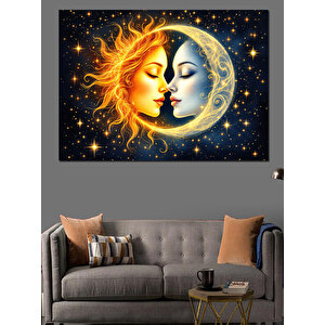Güneş Ay Kadın Portresi Dekoratif Kanvas - Mdf Ahşap Tablo 25x35 cm