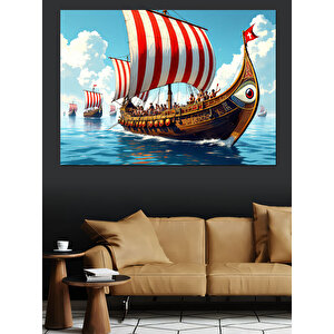Viking Gemisi Dekoratif Kanvas - Mdf Ahşap Tablo