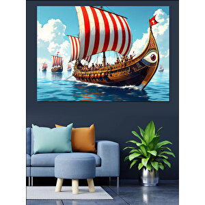 Viking Gemisi Dekoratif Kanvas - Mdf Ahşap Tablo