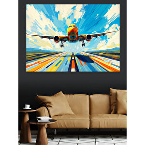 Pistte İniş Yapan Uçak Dekoratif Kanvas - Mdf Ahşap Tablo 70x100 cm