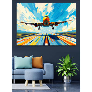 Pistte İniş Yapan Uçak Dekoratif Kanvas - Mdf Ahşap Tablo 70x100 cm
