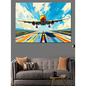 Pistte İniş Yapan Uçak Dekoratif Kanvas - Mdf Ahşap Tablo 70x100 cm