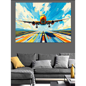 Pistte İniş Yapan Uçak Dekoratif Kanvas - Mdf Ahşap Tablo