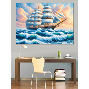 Denizde Yelken Açan Gemi Dekoratif Kanvas - Mdf Ahşap Tablo 50x70 cm