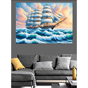 Denizde Yelken Açan Gemi Dekoratif Kanvas - Mdf Ahşap Tablo 50x70 cm