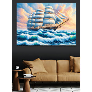 Denizde Yelken Açan Gemi Dekoratif Kanvas - Mdf Ahşap Tablo