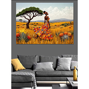 Afrika Savanda Elbise Giyen Kadın Dekoratif Kanvas - Mdf Ahşap Tablo 25x35 cm