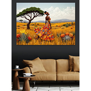 Afrika Savanda Elbise Giyen Kadın Dekoratif Kanvas - Mdf Ahşap Tablo 25x35 cm