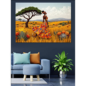 Afrika Savanda Elbise Giyen Kadın Dekoratif Kanvas - Mdf Ahşap Tablo 25x35 cm