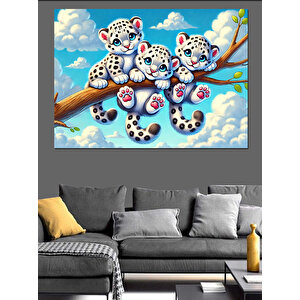 Bulutlar Üstünde Tatlı Leoparlar Dekoratif Kanvas - Mdf Ahşap Tablo 25x35 cm