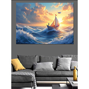 Gün Batımında Yelkenli Gemi Dekoratif Kanvas - Mdf Ahşap Tablo