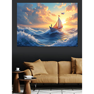 Gün Batımında Yelkenli Gemi Dekoratif Kanvas - Mdf Ahşap Tablo