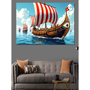 Viking Gemisi Dekoratif Kanvas - Mdf Ahşap Tablo 50x70 cm