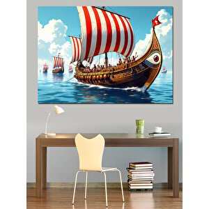 Viking Gemisi Dekoratif Kanvas - Mdf Ahşap Tablo 50x70 cm