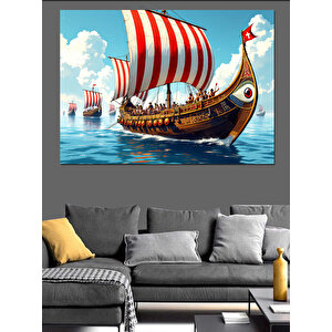 Viking Gemisi Dekoratif Kanvas - Mdf Ahşap Tablo 50x70 cm