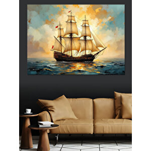 Denizde Yelkenli Gemi Dekoratif Kanvas - Mdf Ahşap Tablo