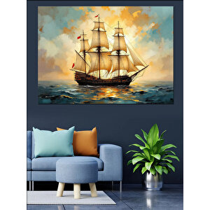Denizde Yelkenli Gemi Dekoratif Kanvas - Mdf Ahşap Tablo