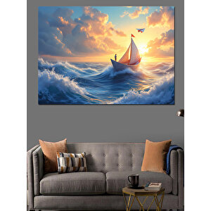 Gün Batımında Yelkenli Gemi Dekoratif Kanvas - Mdf Ahşap Tablo 100x140 cm