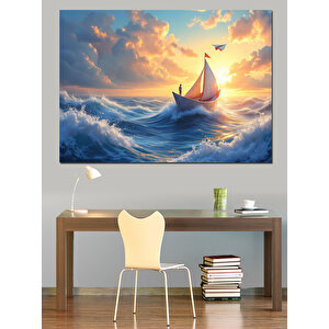 Gün Batımında Yelkenli Gemi Dekoratif Kanvas - Mdf Ahşap Tablo 100x140 cm