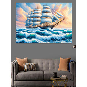 Denizde Yelken Açan Gemi Dekoratif Kanvas - Mdf Ahşap Tablo 70x100 cm