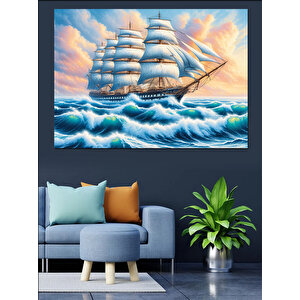 Denizde Yelken Açan Gemi Dekoratif Kanvas - Mdf Ahşap Tablo