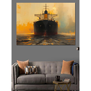 Sisli Deniz Üzerinde Gemi Dekoratif Kanvas - Mdf Ahşap Tablo 100x140 cm