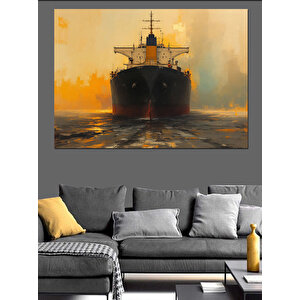 Sisli Deniz Üzerinde Gemi Dekoratif Kanvas - Mdf Ahşap Tablo 100x140 cm