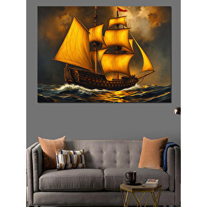 Yelkenlisiyle Ufka Açılan Gemi Dekoratif Kanvas - Mdf Ahşap Tablo 100x140 cm