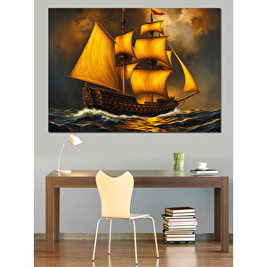 Yelkenlisiyle Ufka Açılan Gemi Dekoratif Kanvas - Mdf Ahşap Tablo 100x140 cm