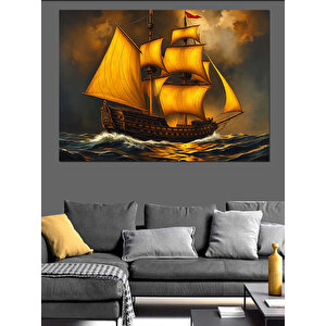 Yelkenlisiyle Ufka Açılan Gemi Dekoratif Kanvas - Mdf Ahşap Tablo 100x140 cm