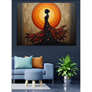 Turuncu Güneş Etek Silueti Dekoratif Kanvas - Mdf Ahşap Tablo
