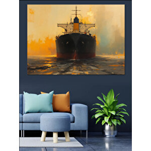 Sisli Deniz Üzerinde Gemi Dekoratif Kanvas - Mdf Ahşap Tablo