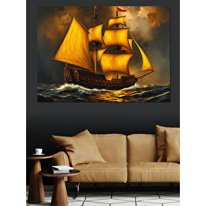 Yelkenlisiyle Ufka Açılan Gemi Dekoratif Kanvas - Mdf Ahşap Tablo