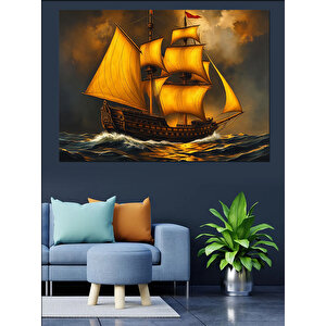 Yelkenlisiyle Ufka Açılan Gemi Dekoratif Kanvas - Mdf Ahşap Tablo