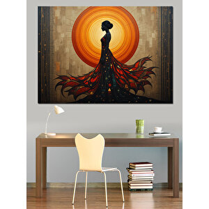 Turuncu Güneş Etek Silueti Dekoratif Kanvas - Mdf Ahşap Tablo 50x70 cm