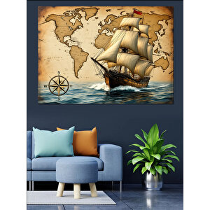 Yelken Açan Gemi Dekoratif Kanvas - Mdf Ahşap Tablo 100x140 cm