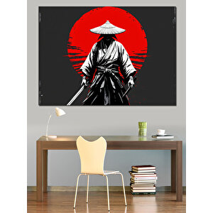 Kırmızı Güneşli Samuray Silüeti Dekoratif Kanvas - Mdf Ahşap Tablo 50x70 cm