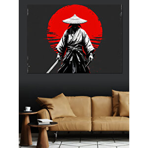 Kırmızı Güneşli Samuray Silüeti Dekoratif Kanvas - Mdf Ahşap Tablo 50x70 cm