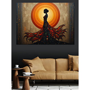 Turuncu Güneş Etek Silueti Dekoratif Kanvas - Mdf Ahşap Tablo