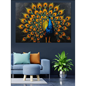 Gururla Tüylerini Açan Tavuskuşu Dekoratif Kanvas - Mdf Ahşap Tablo 50x70 cm