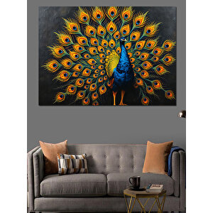 Gururla Tüylerini Açan Tavuskuşu Dekoratif Kanvas - Mdf Ahşap Tablo 50x70 cm