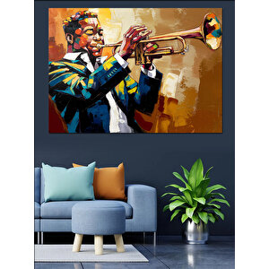 Trompet Çalan Caz Müzisyeni Dekoratif Kanvas - Mdf Ahşap Tablo 100x140 cm