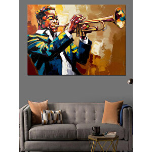 Trompet Çalan Caz Müzisyeni Dekoratif Kanvas - Mdf Ahşap Tablo 100x140 cm