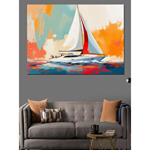 Denizde Yelkenli Ve Güneş Dekoratif Kanvas - Mdf Ahşap Tablo