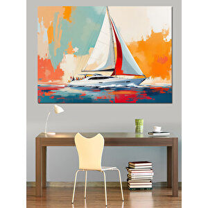 Denizde Yelkenli Ve Güneş Dekoratif Kanvas - Mdf Ahşap Tablo