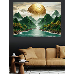 Altın Güneşli Dağ Manzarası Dekoratif Kanvas - Mdf Ahşap Tablo 50x70 cm