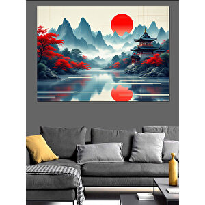 Kırmızı Güneşli Dağlar Dekoratif Kanvas - Mdf Ahşap Tablo 100x140 cm