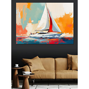 Denizde Yelkenli Ve Güneş Dekoratif Kanvas - Mdf Ahşap Tablo 35x50 cm