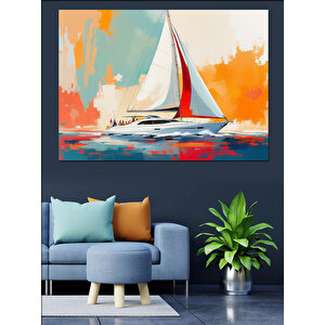 Denizde Yelkenli Ve Güneş Dekoratif Kanvas - Mdf Ahşap Tablo 35x50 cm